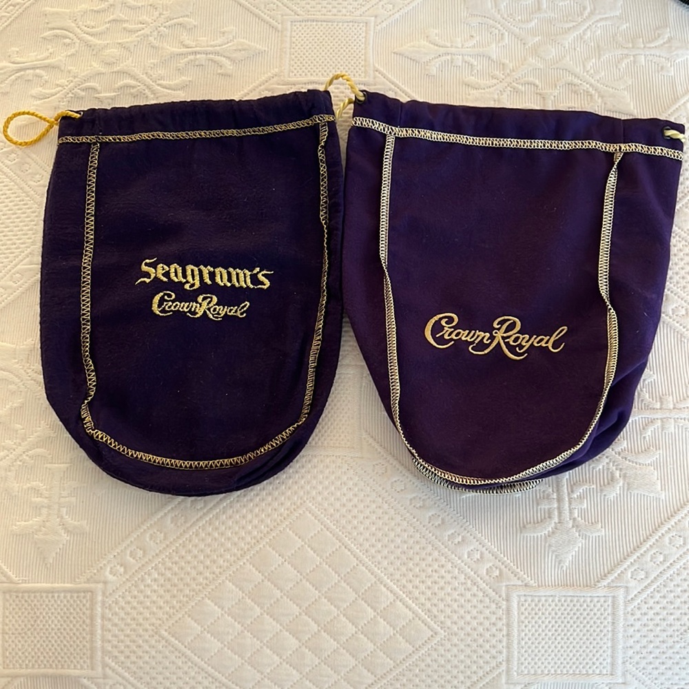 PAIR OF CROWN ROYAL PURPLE AND GOLD BAGS